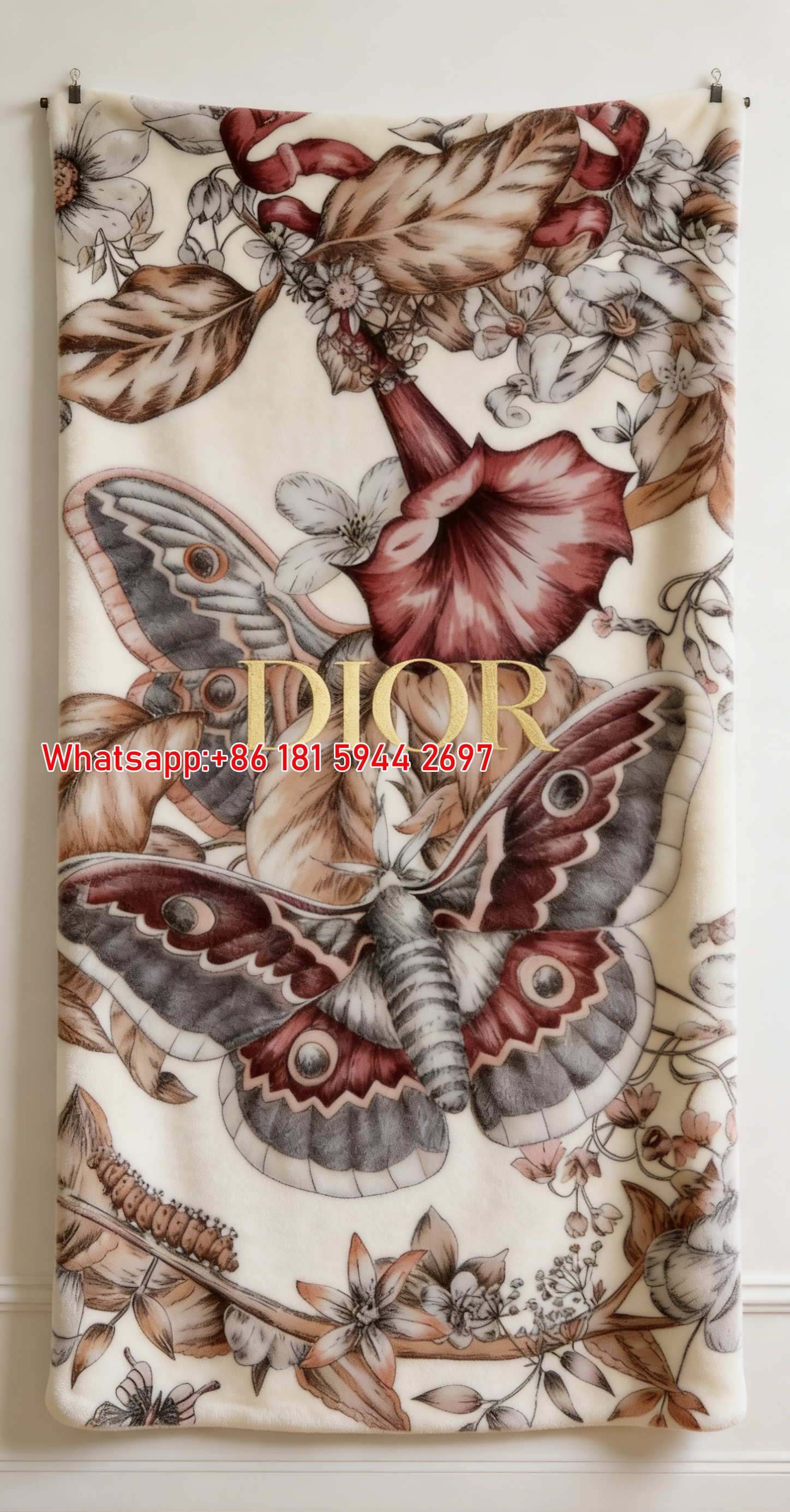 Dior Vintage Moth Floral Flannel Sofa Blanket D310